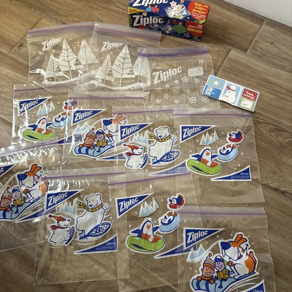 Vintage Ziploc Brand Bags For The Holiday 11 Count Quart Size Christmas  Designs